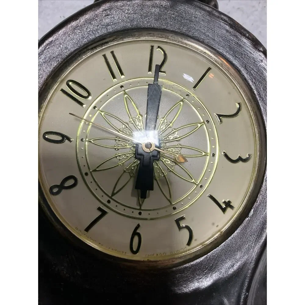 Vintage Lanshire Electric Mantel Clock Ornate Cream Ceramic 10” Untested 3653.